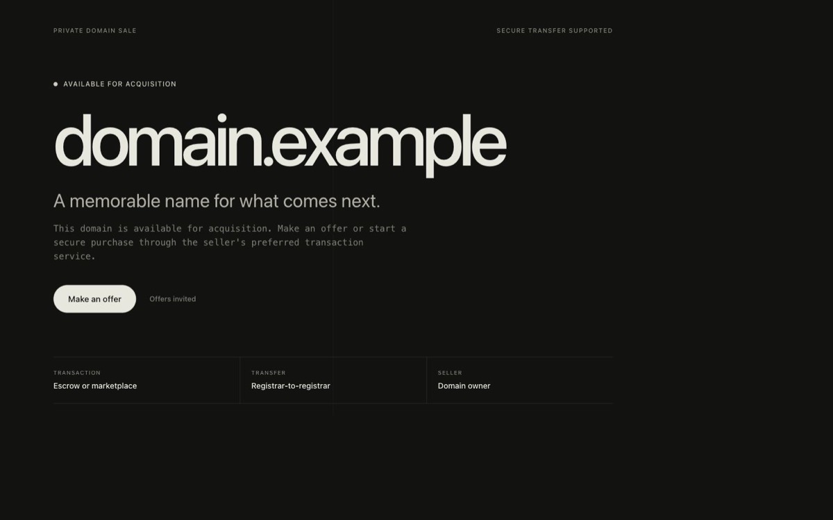 Midnight domain sales lander with a dark, focused presentation